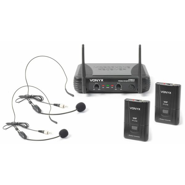 SkyTec STWM712H - Système sans fil VHF avec serre-tête,  2 casques 2 émetteurs et un récepteur