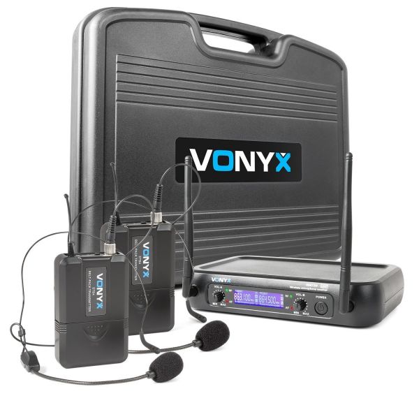 Vonyx WM73H - 2 micros serre-têtes, UHF, récepteur double avec valise