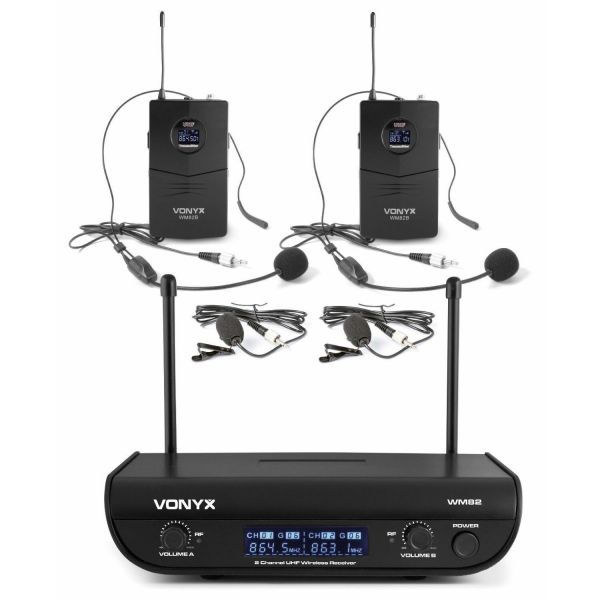 Vonyx WM82 - Set de 2 Microphones sans Fil avec Émetteurs de Poche UHF, et Valise