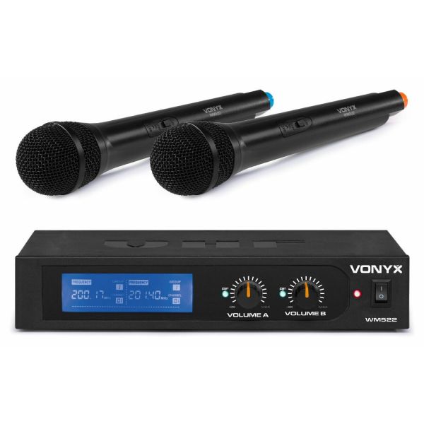 Vonyx WM522 - Set de 2 microphones sans fil VHF avec valise de transport
