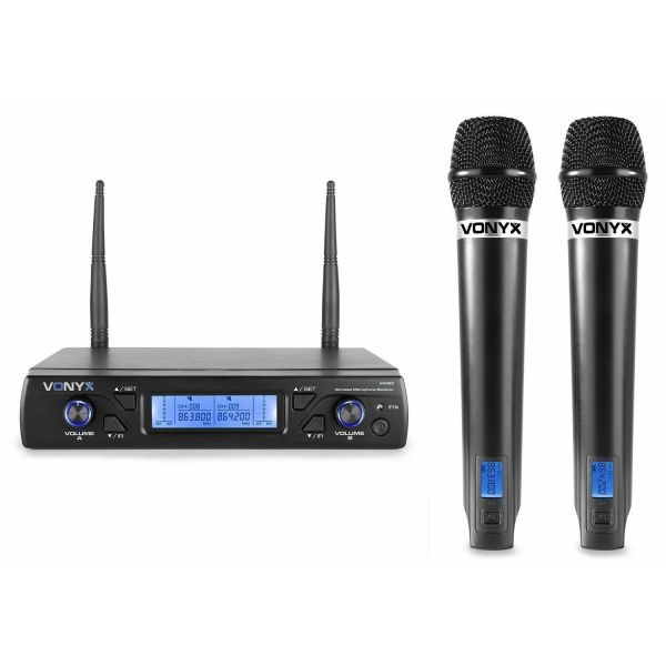 Vonyx WM62 - 2x Microphones sans Fil UHF avec Récepteur 16 canaux