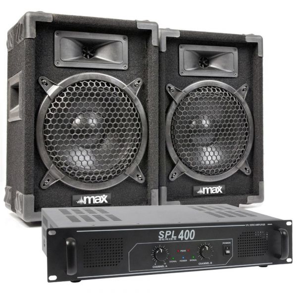 MAX8 Kit Sono DJ Ensemble Complet de Haut-Parleurs avec Amplificateur 400W