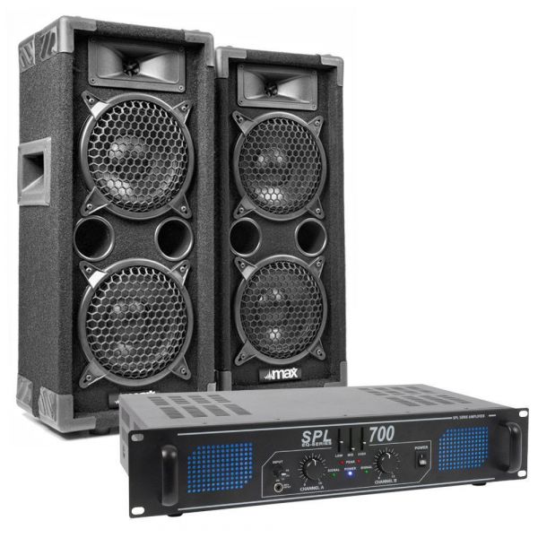 MAX Pack Complet - 2 enceintes disco 2x6 pouces, amplificateur et câble inclus, puissance de 700W