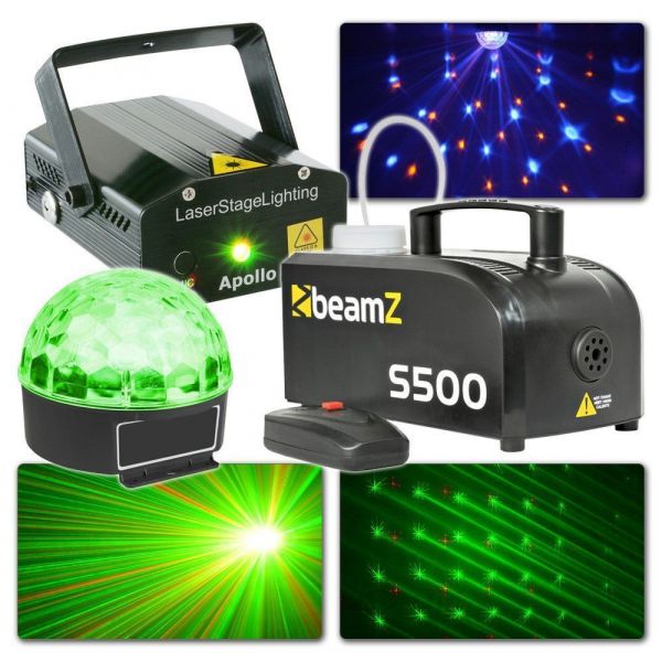 Kit complet disco lumière et laser Beamz (avec Jelly Ball, laser et machine à fumée)