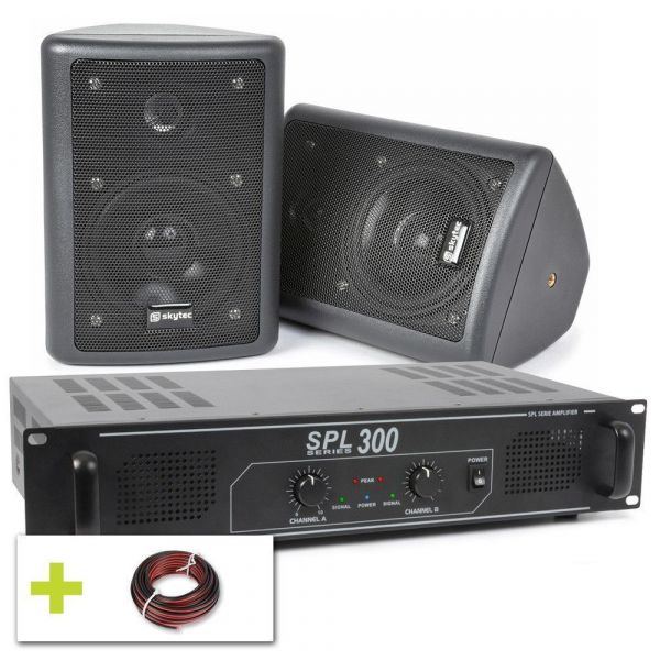 SkyTec Pack Sono - Paire d'enceintes 2 voies, amplificateur et câble inclus