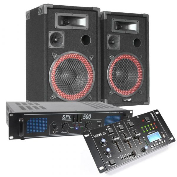SKYTEC Kit DJ COMPLET Enceinte BLUETOOTH 500W, Ampli 2X250W ET TABLE DE MIXAGE