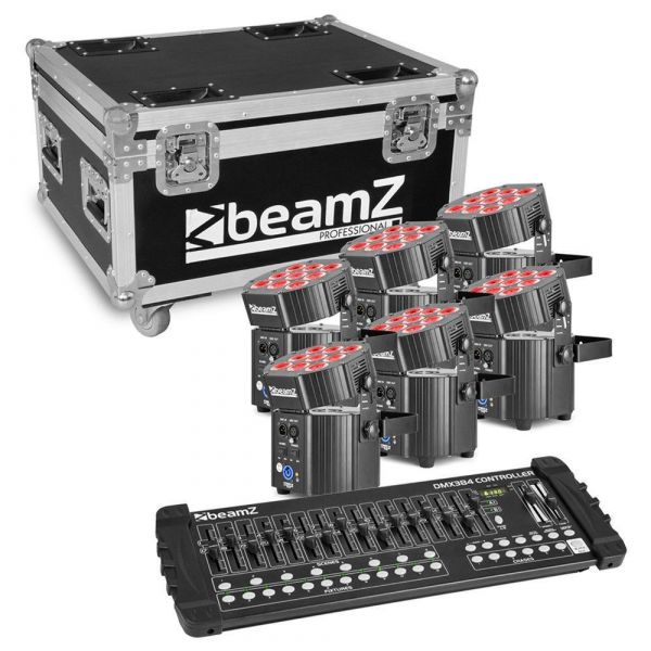 BeamZ BBP60 - Lot de 6 Projecteurs PAR RGB Uplight WDMX avec Flightcase