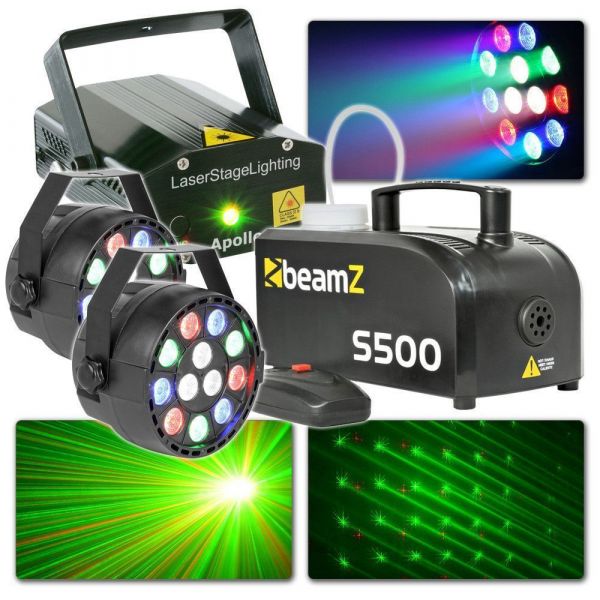 Kit complet d'éclairage BeamZ avec laser, spots PAR et machine à fumée 500W