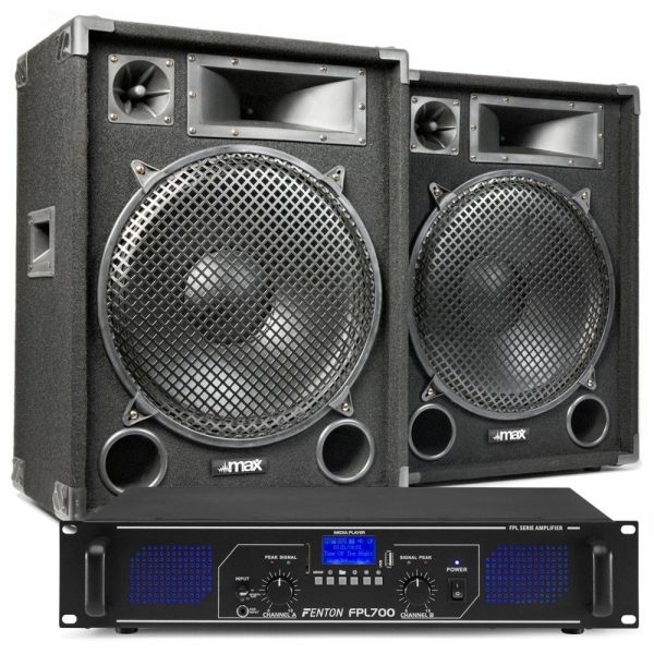 MAX15 Combinaison d'enceintes DJ et d'amplificateurs Bluetooth 2000W