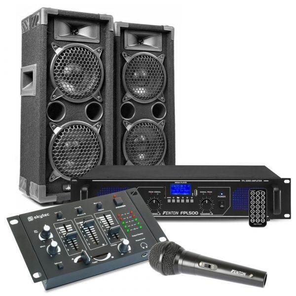 DJ Max26 Kit Sono avec Enceintes, Amplificateur et Table de Mixage - 1200W