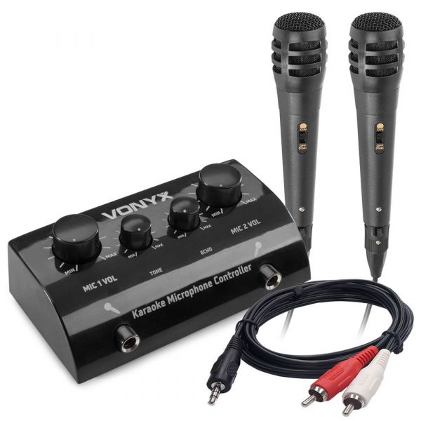 Vonyx AV430B - Kit karaoké avec câble téléphonique et 2 microphones - Noir