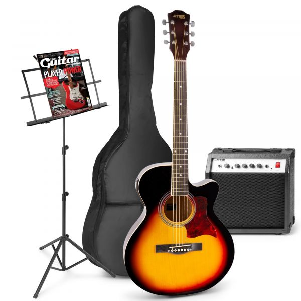 MAX ShowKit set de guitares électriques et acoustiques avec pupitre - Sunburst