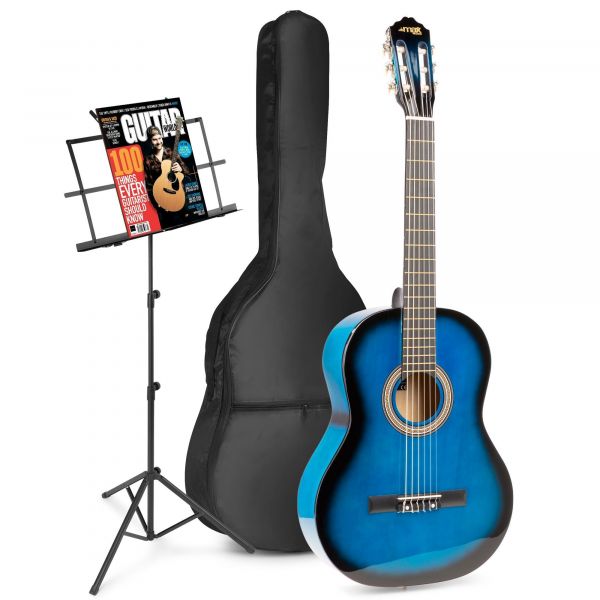 Max SoloArt - Guitare Acoustique Classique Pack Débutant avec Pupitre - Bleue