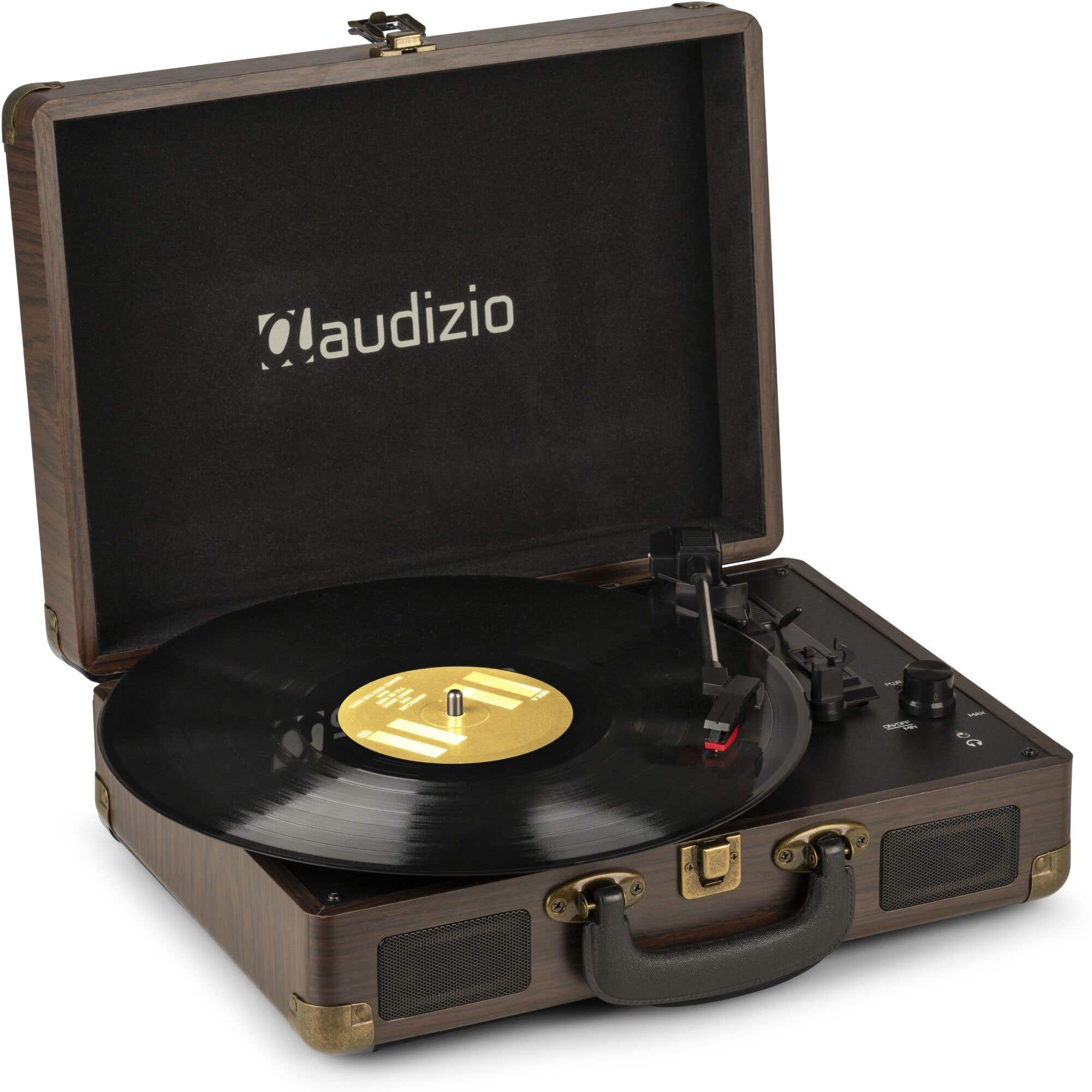 Audizio RP114W - Platine Vinyle Rétro avec Haut-Parleurs Intégrés - Noyer