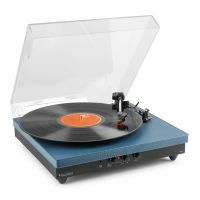 Audizio RP113D Platine Vinyle Cuir Bluetooth avec Haut-Parleurs Intégrés - Cuir Double Piqure Bleu Foncé