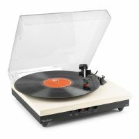 2nde Vie - Audizio RP113C Platine Vinyle Cuir Bluetooth avec Haut-Parleurs Intégrés - Cuir Double Piqure Blanc Crème