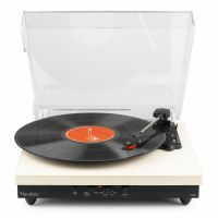 Audizio RP113C Platine Vinyle Cuir Bluetooth avec Haut-Parleurs Intégrés - Cuir Double Piqure Blanc Crème