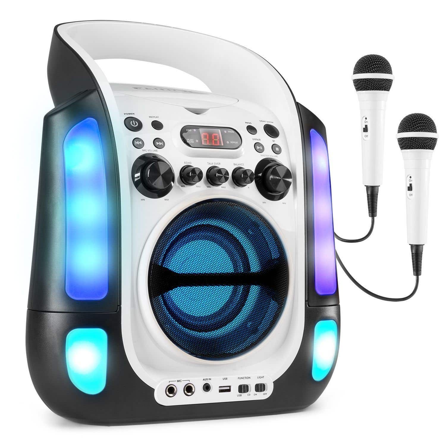 Fenton SBS30W - Enceinte Karaoké Bluetooth Portable avec 2 Microphones - Blanc