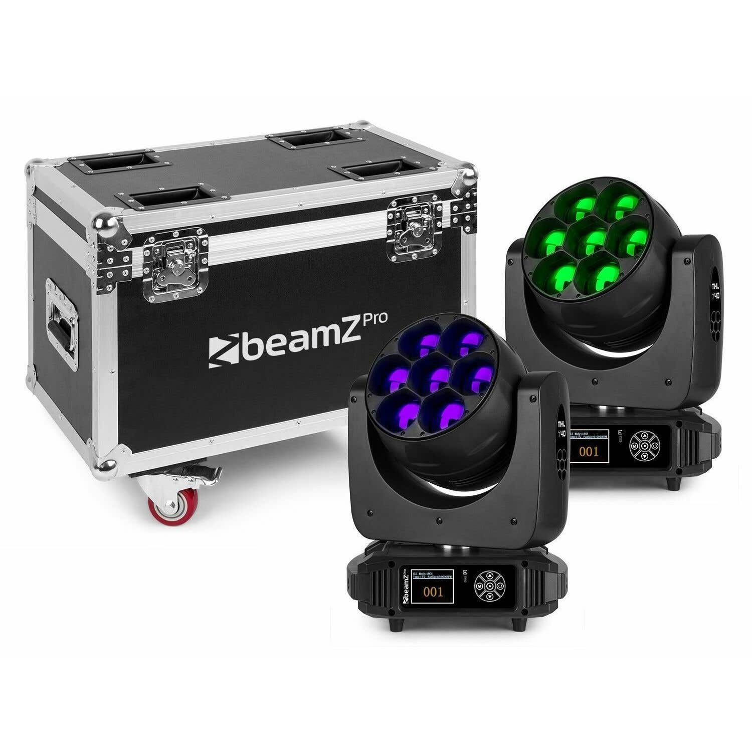 BeamZ Professional MHL740 - 2 Lyres LED Zoom 40W, 7x LED RGBW avec Flightcase, Mode DMX