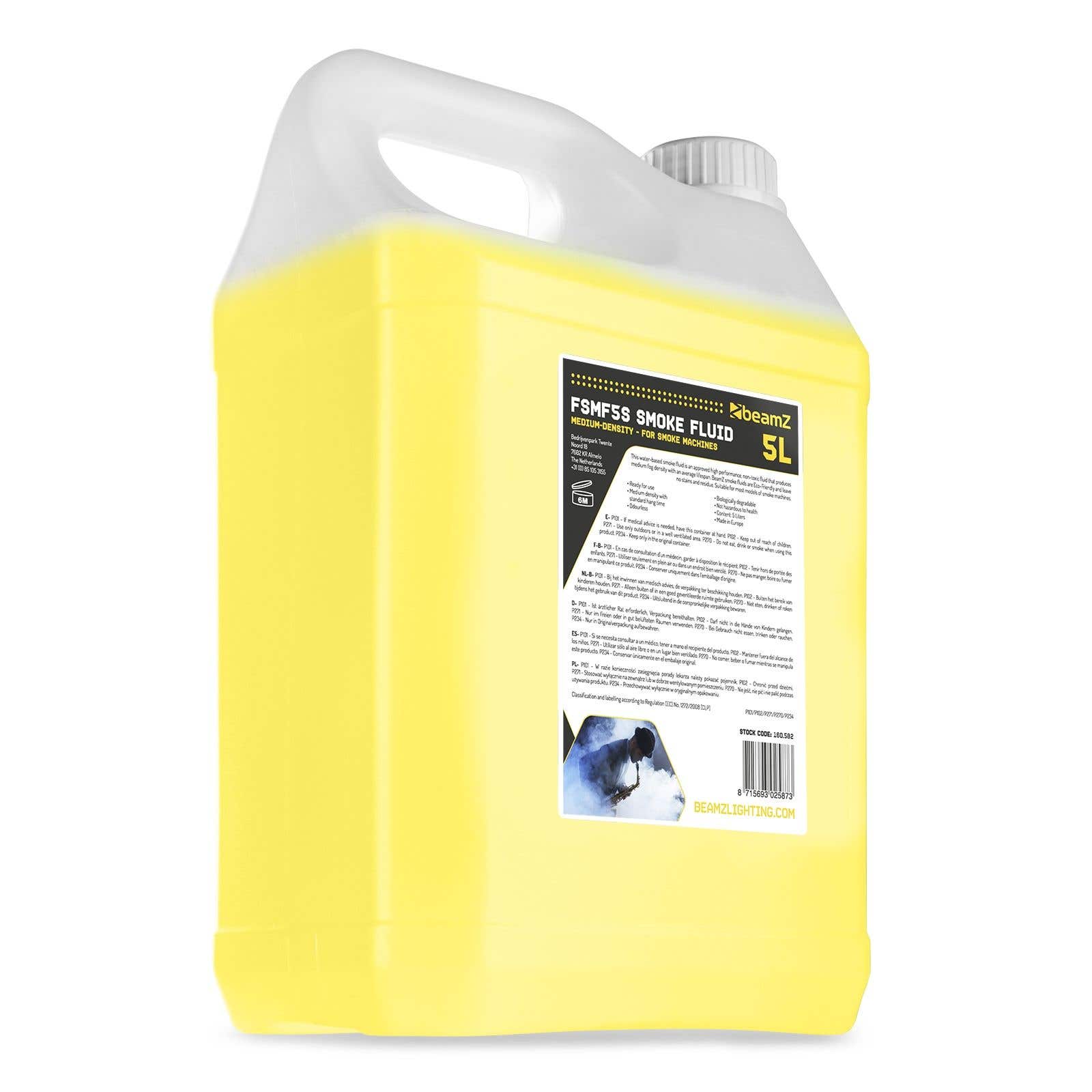 BeamZ FSMF5S - Liquide pour Machine à Fumée 5L - Densité Moyenne, Suspension Standard