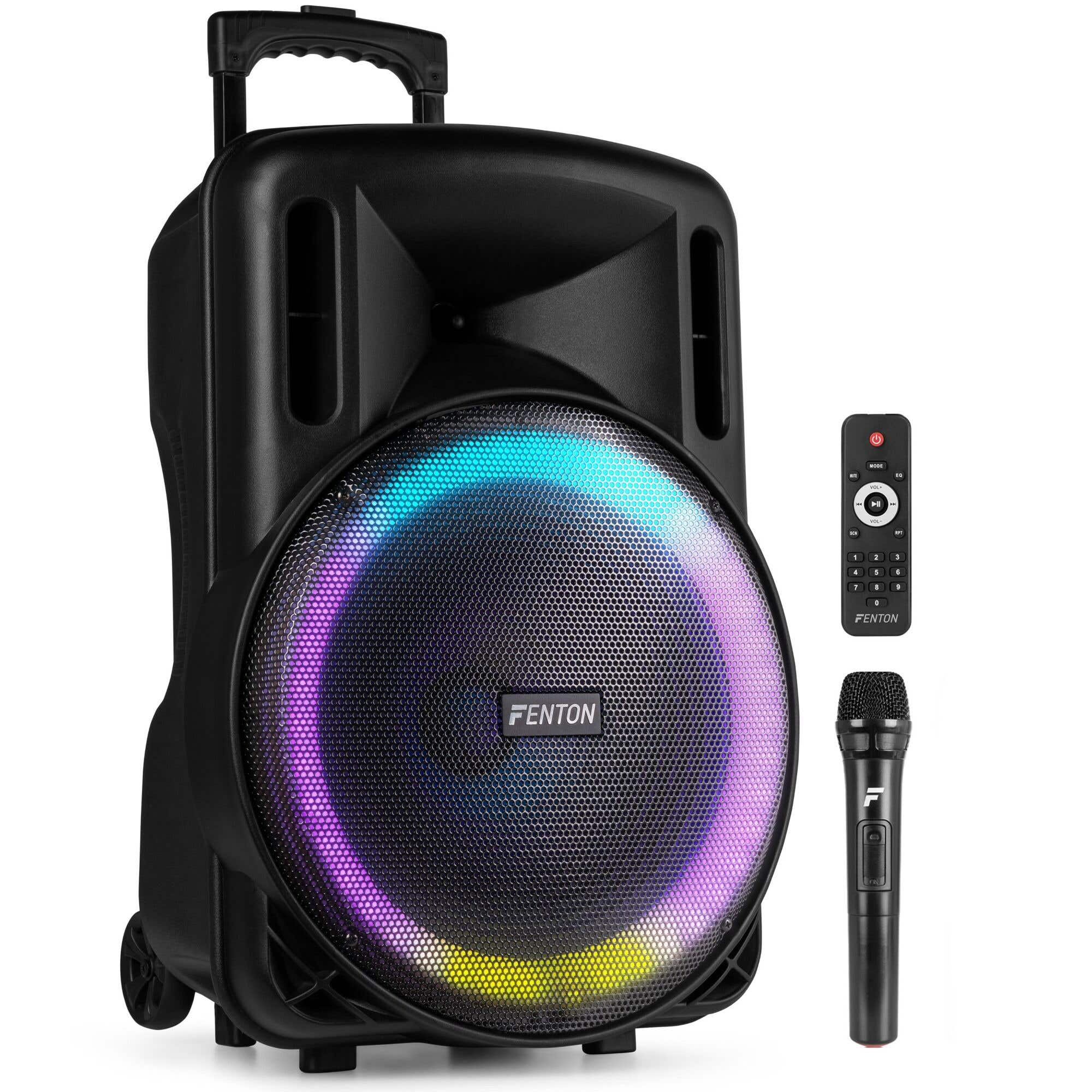 Fenton FT15LED MK2 - Enceinte Soirée Bluetooth LEDs avec Batterie - 800 Watts, Micro UHF
