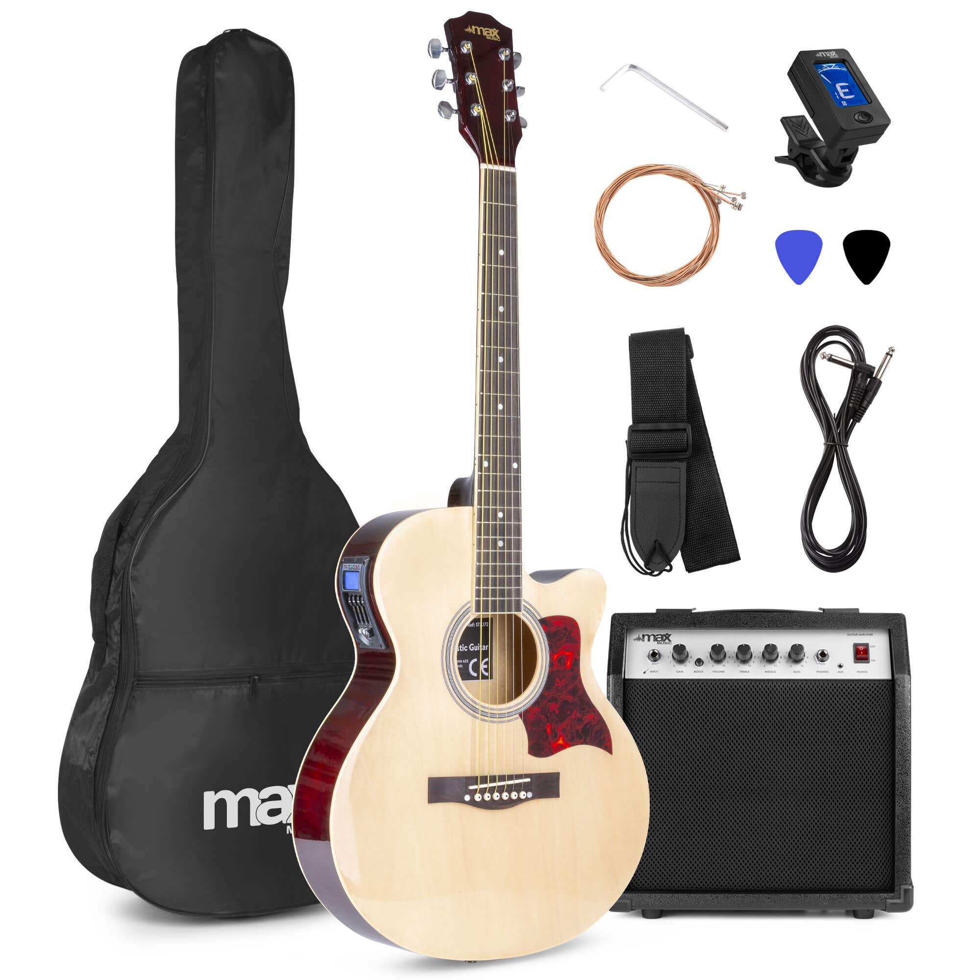 Max Showkit - Guitare Électro-Acoustique Pack Débutant Ampli 40 Watts - Couleur Érable