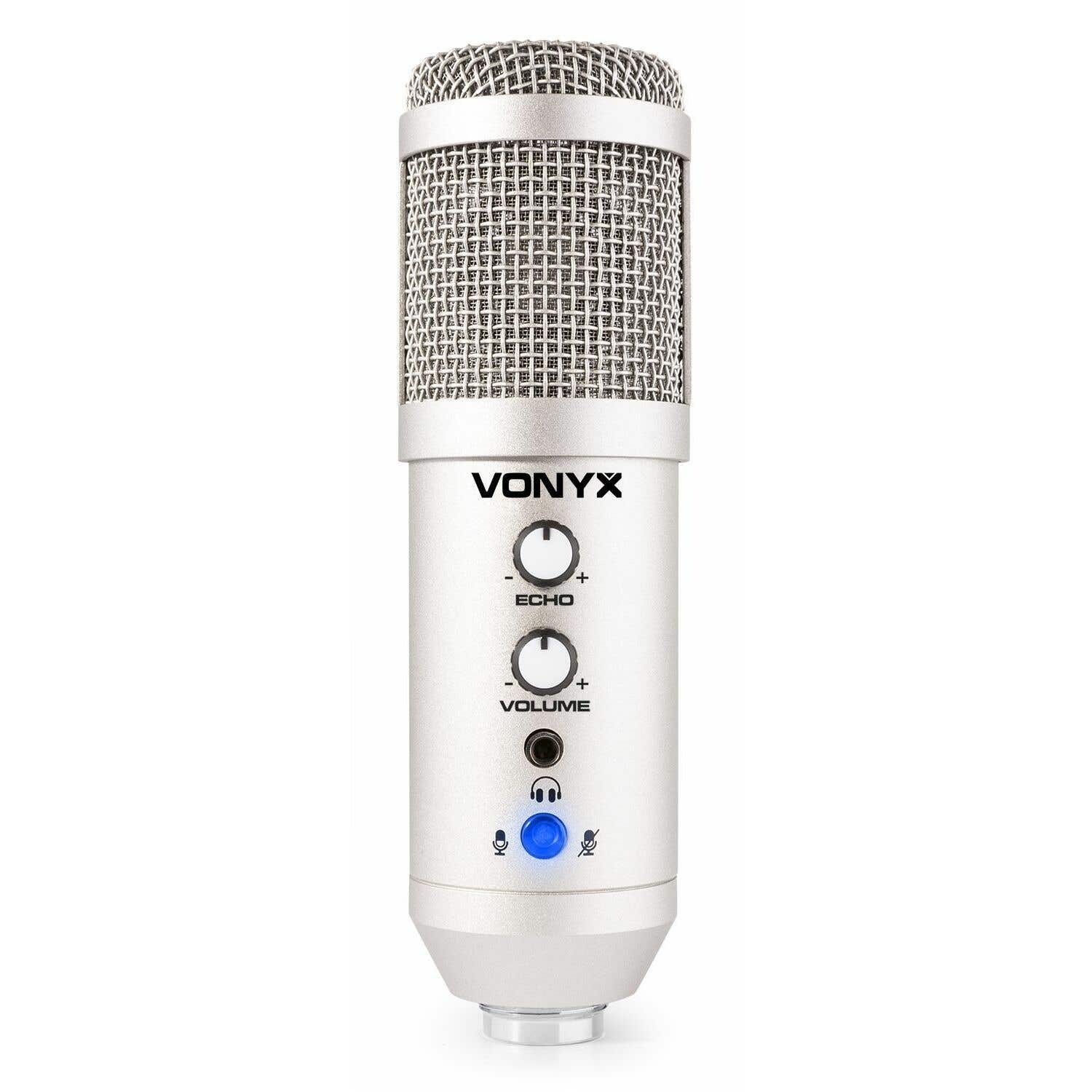 Vonyx CMS320T - Microphone Studio USB avec Bras Articulé Réglable et Filtre Anti-Pop - Titane