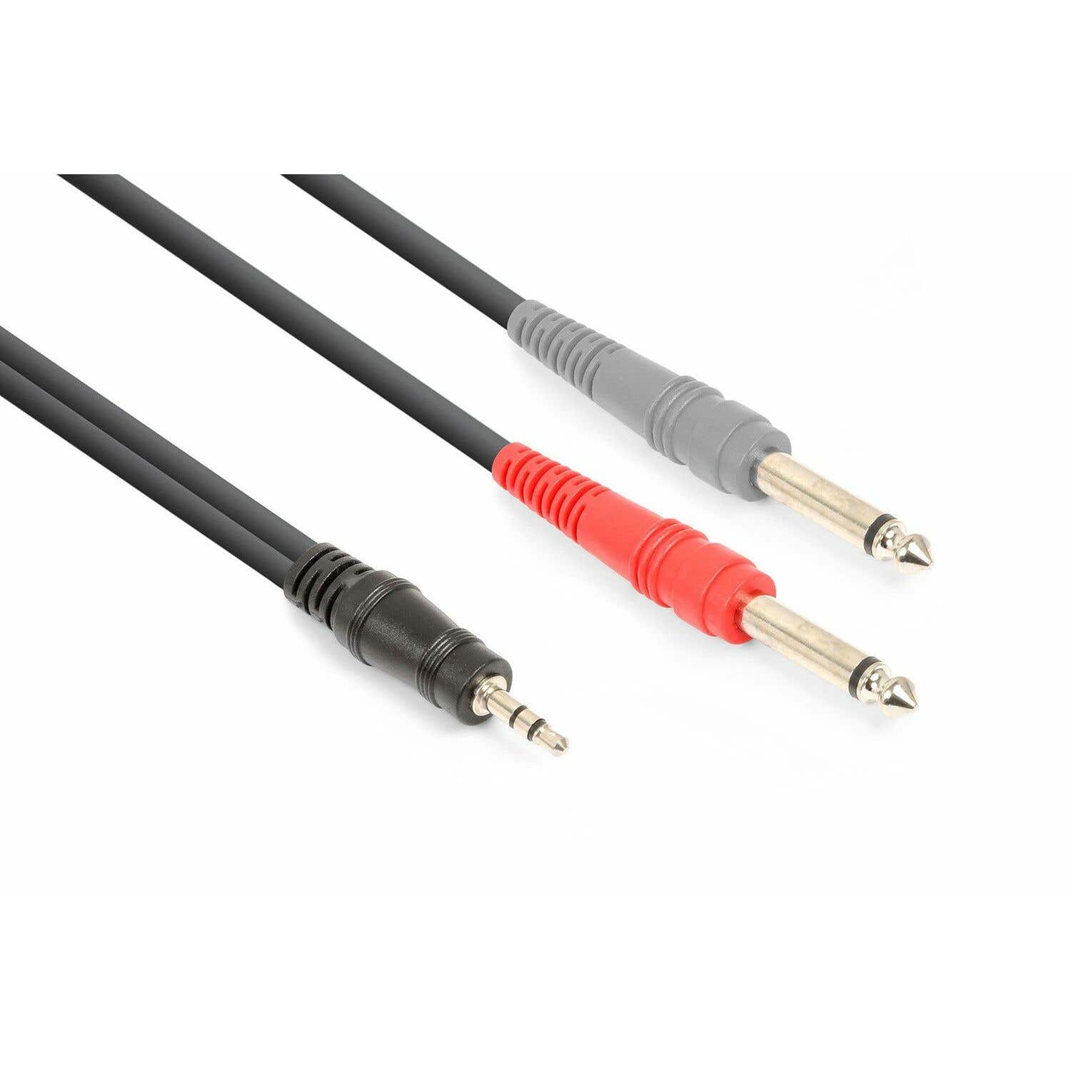 Vonyx Câble Audio Cordon Jack 3,5 Stéréo/2x Jack 6,35 Mono - 1,5m