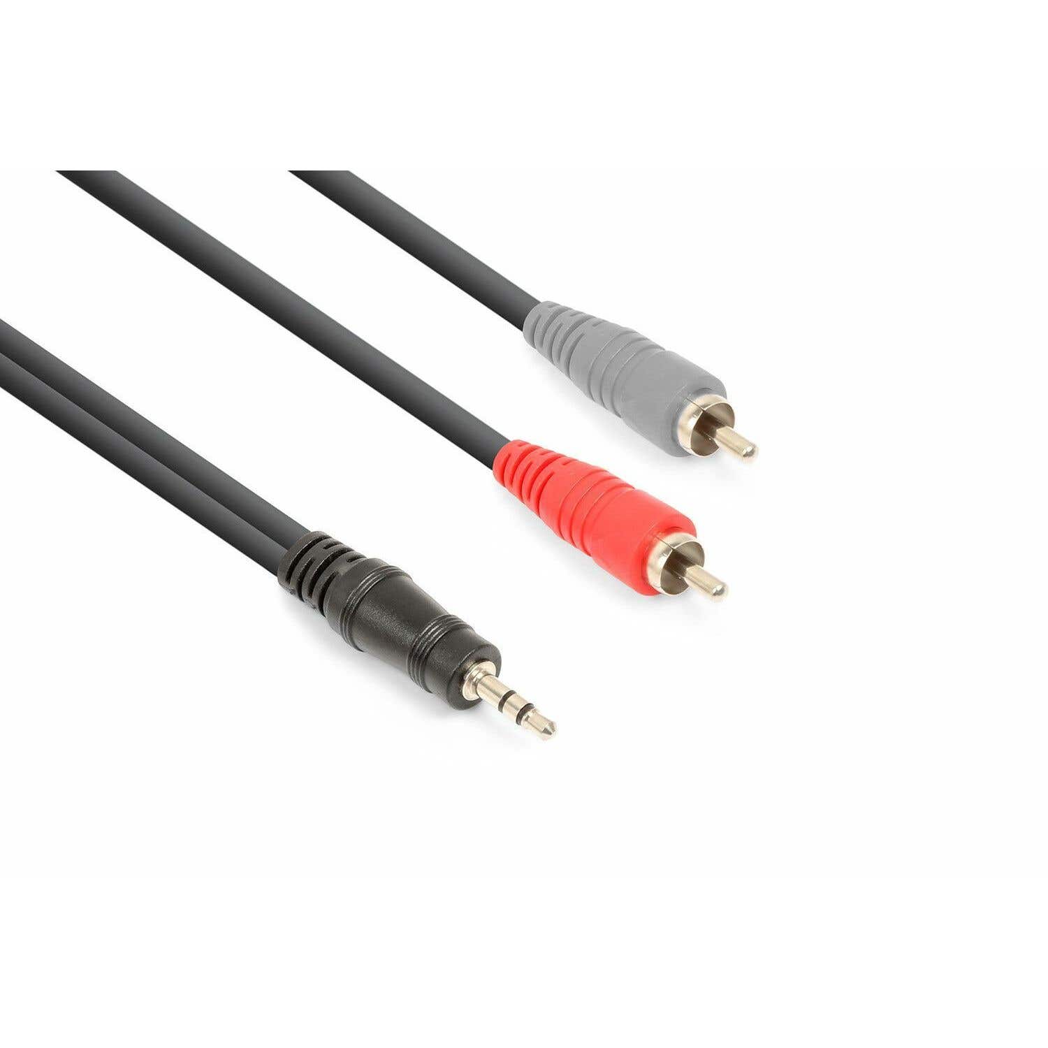 Vonyx Câble Audio Cordon Jack 3,5 Stéréo/2x RCA Mâle - 1,5m