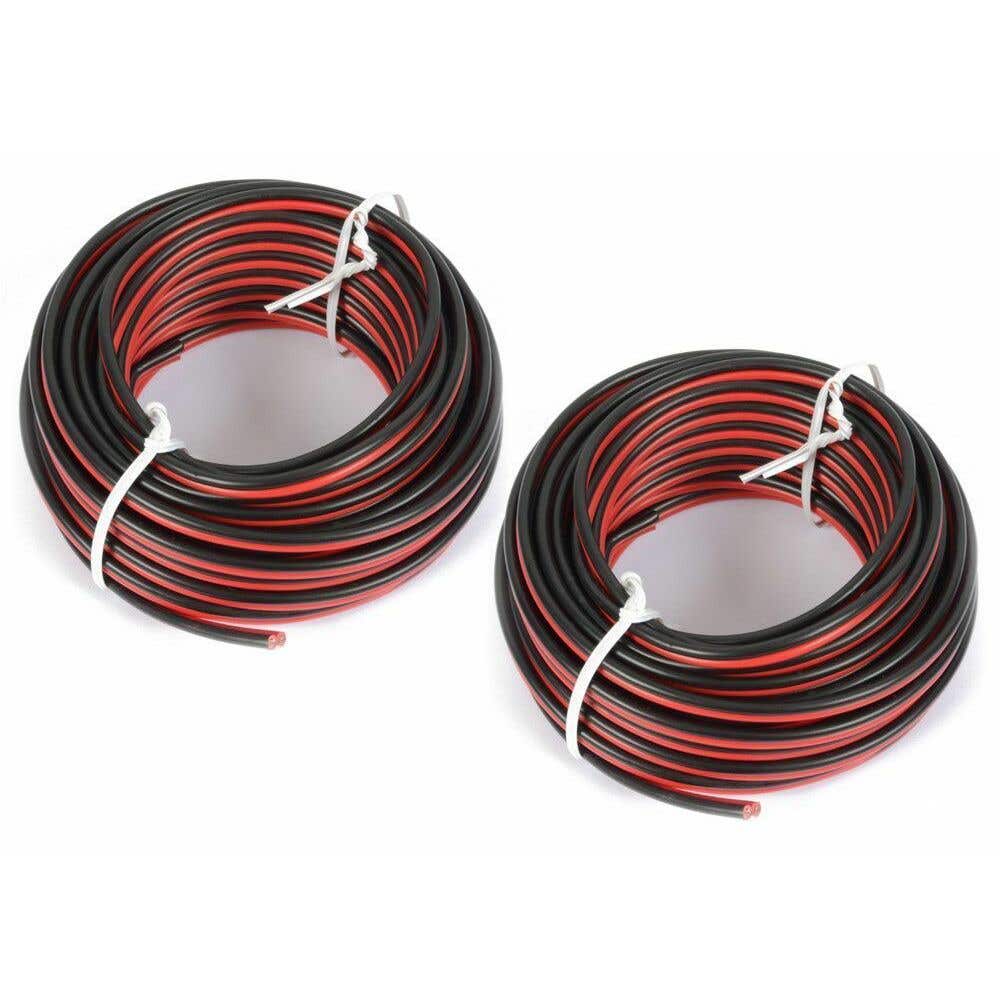 SkyTronic 2 Rouleaux de 10 m Câble Haut-Parleur 0,75mm², Câble Universel, Noir/Rouge