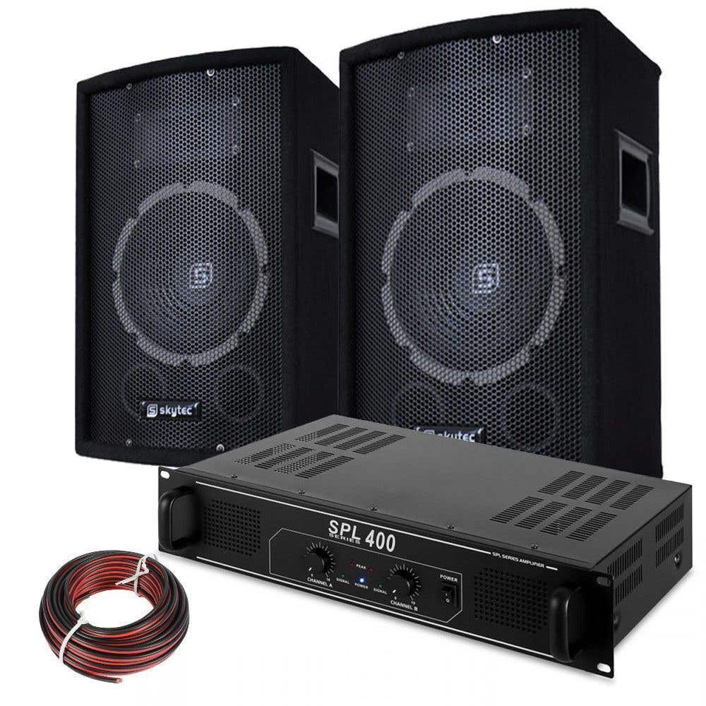 SkyTec Pack DJ - 2 Enceintes 8 Pouces, Amplificateur et Câble Inclus, Puissance 400W