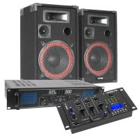 SKYTEC Kit DJ COMPLET Enceinte BLUETOOTH 500W, Ampli 2X250W ET TABLE DE MIXAGE