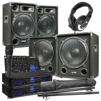 SKYTEC Max 1215 - Enceinte 12", Caisson de Basse 15", Mélangeur 4 Canaux et Amplificateurs