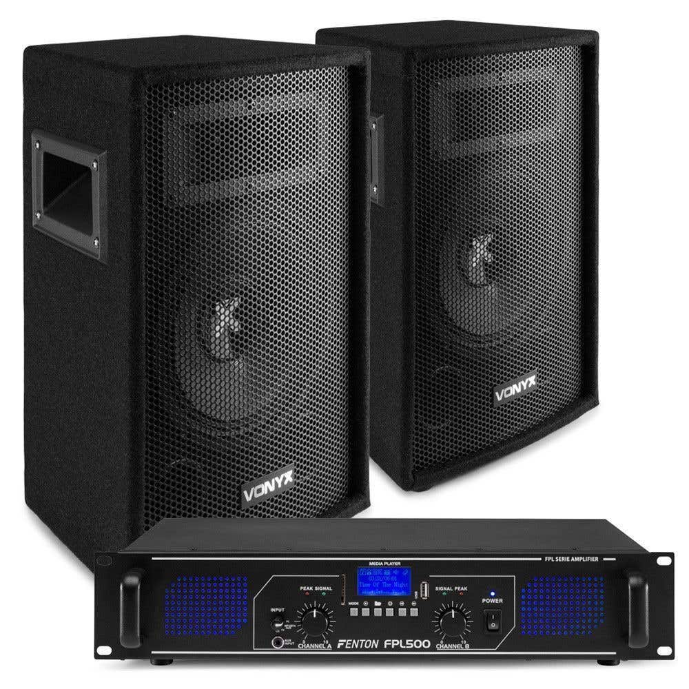 Kit Sono DJ 500W avec 2 Haut-Parleurs SL8 + Amplificateur Bluetooth FPL500