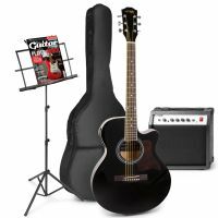 Max ShowKit - Guitare Électro-Acoustique Pack Débutant Ampli 40 Watts et Pupitre - Noire