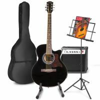 Max ShowKit - Guitare Électro-Acoustique Pack Débutant Ampli 40 Watts, Stand et Pupitre - Noire