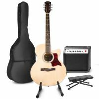 Max ShowKit - Guitare Électro-Acoustique Pack Débutant Ampli 40 Watts, Stand et Repose-Pied - Couleur Érable