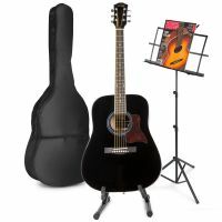 Max SoloJam Western - Guitare Acoustique Pack Débutant avec Pupitre et Stand - Noire