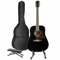 Max SoloJam - Guitare Acoustique Pack Débutant avec Stand et Repose-Pied - Noire