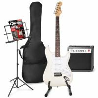 Max GigKit - Guitare Électrique Pack Débutant Ampli 40 Watts, Stand et Pupitre - Blanche