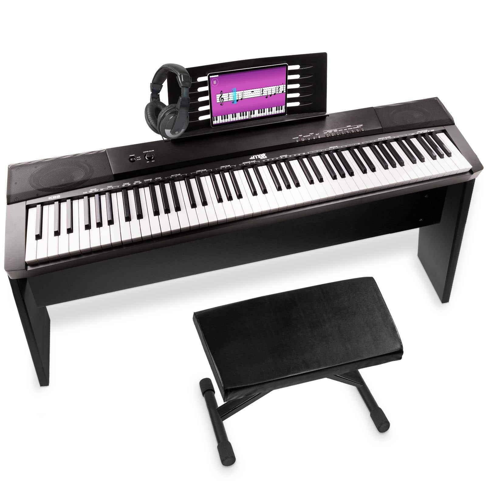 MAX KB6W Clavier Électronique 88 Touches avec Meuble en Bois, Banc et Casque Audio