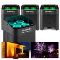 BeamZ BBP54 - Lot de 4 Projecteurs PAR Uplight sur Batterie IP65 RGBAW-UV WDMX - 48 Watts