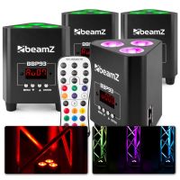 BeamZ BBP93 - Lot de 4 Projecteurs Uplight PAR sur Batterie RGBW DMX - 30 Watts