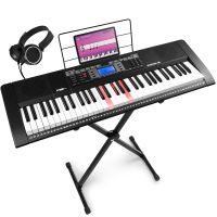 Max Rhapdosy61L - Clavier Électronique, 61 Touches Lumineuses, avec Casque Audio et Stand Inclus- Idéal pour Débutant