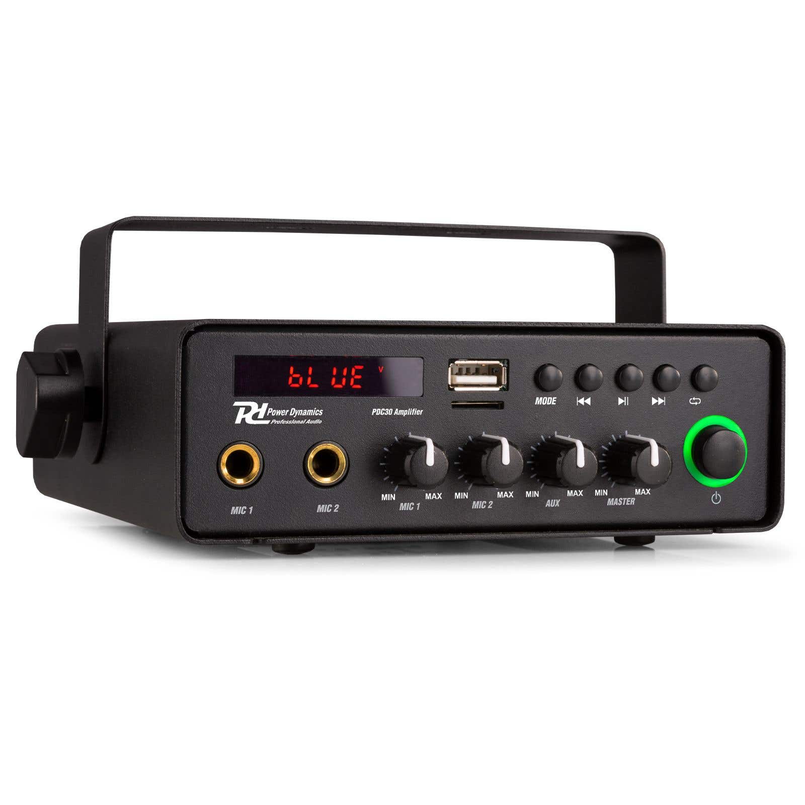 Amplificador Power Dynamics PDC30 30W | Bluetooth, USB/SD, 2 Micrófonos Para Coches Y Casa