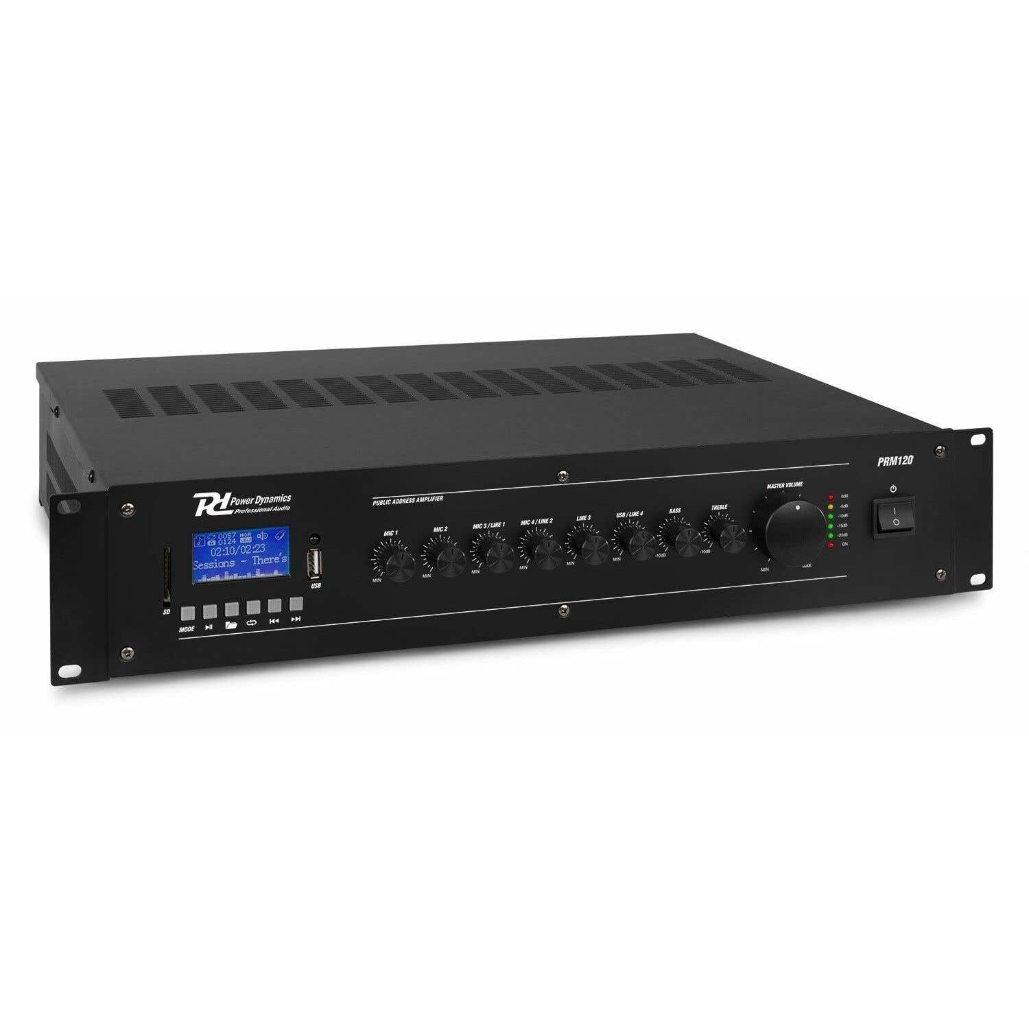 Power Dynamics PRM120 - Amplificateur Mixeur 6 Canaux, 120W, Bluetooth, avec Télécommande