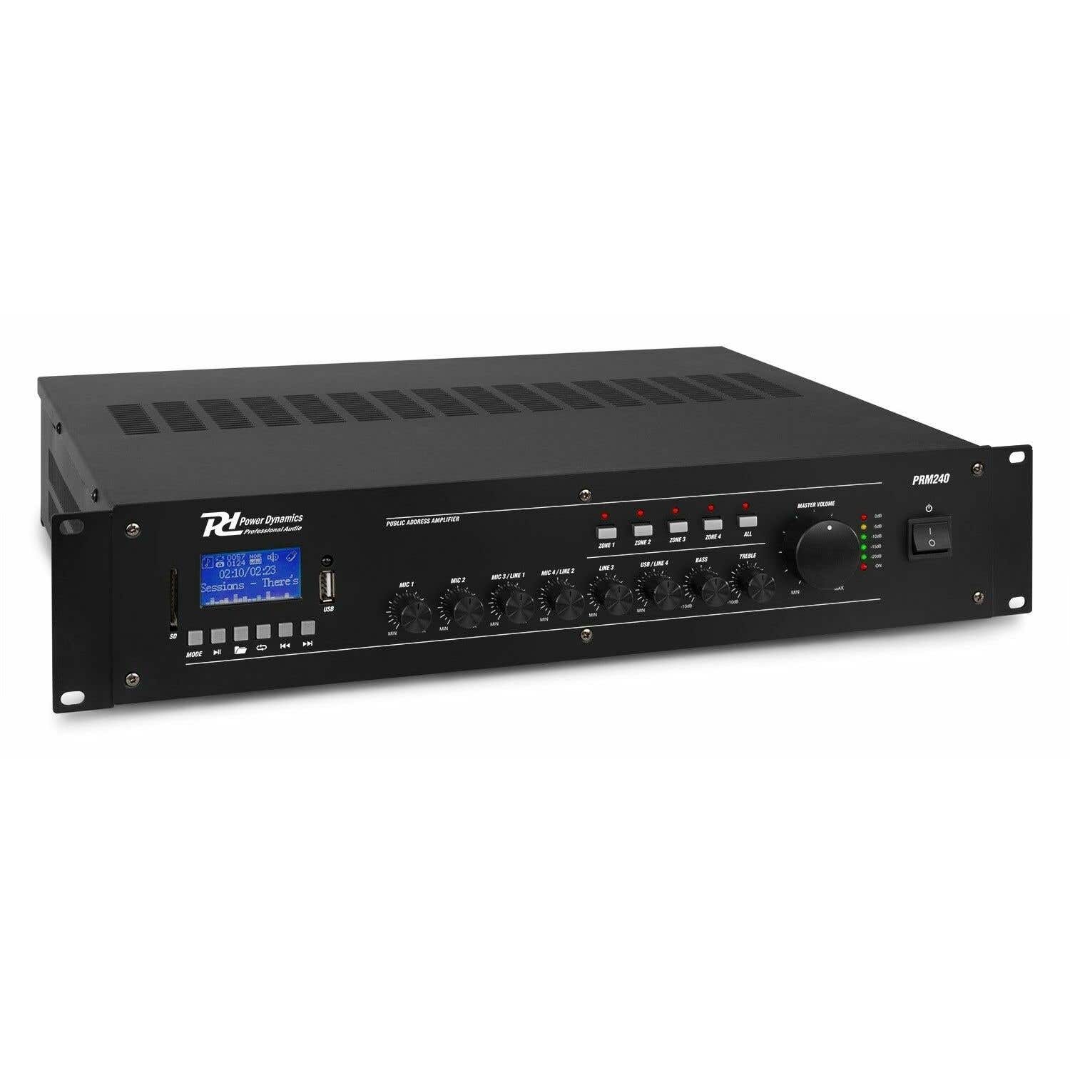 Power Dynamics PRM240 - Amplificateur 4 Zones, 240W, Bluetooth, avec Télécommande
