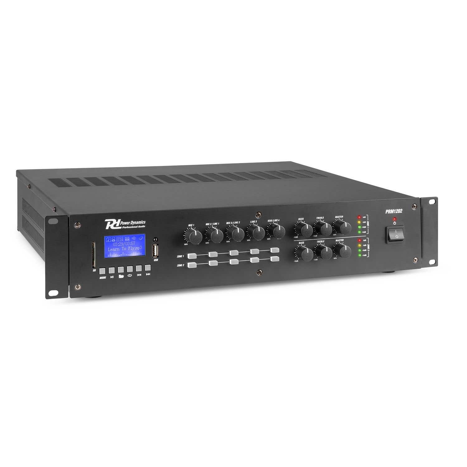 Power Dynamics PRM1202 Amplificateur 2 Zones 100V 2x 120W - Noir