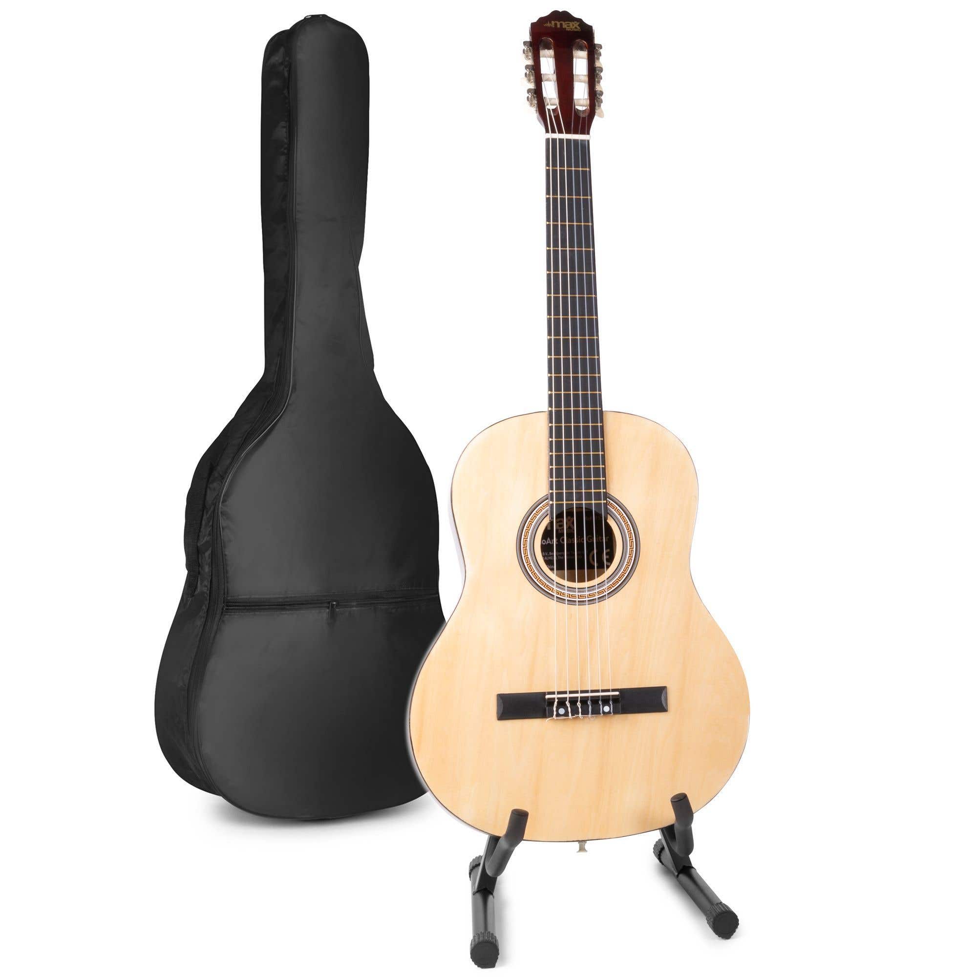 MAX SoloArt Guitare Acoustique Classique avec Support de Guitare - Bois