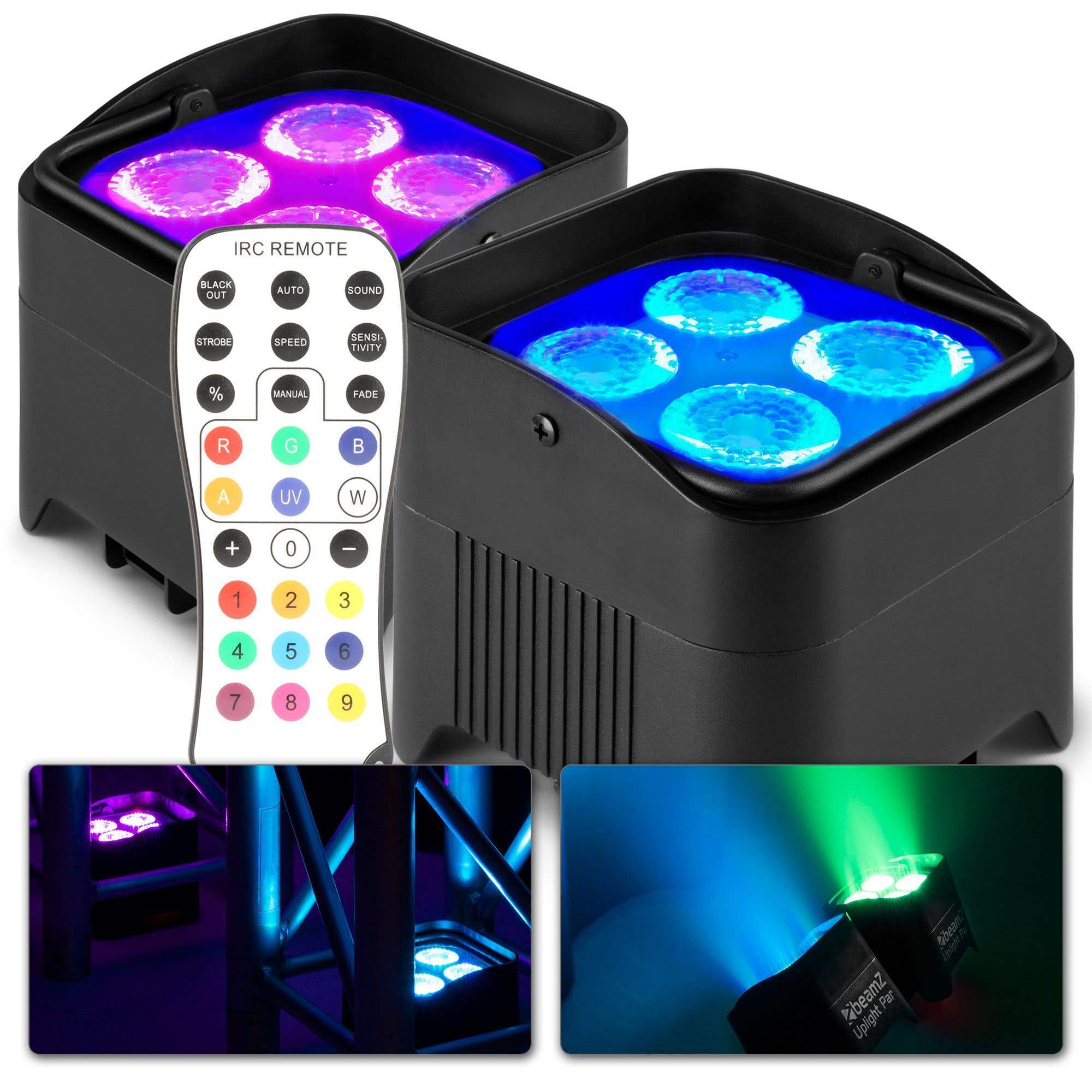 BeamZ BBP94W Lot de 2 projecteurs Uplight 4x LED 12 W RGBAW avec batterie